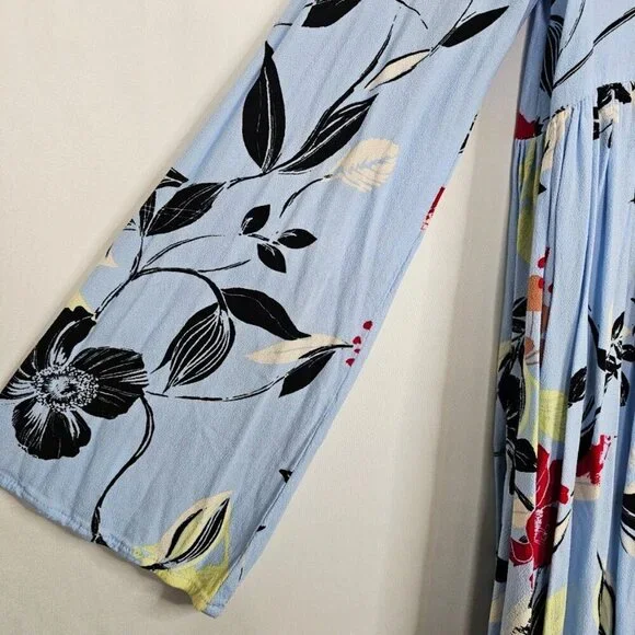 Women's FREE PEOPLE Bella Tunic Top Floral BLUE BLACK YELLOW RED size XS Boho - Picture 4 of 7